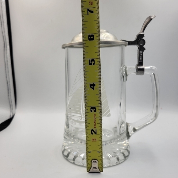 Columbia 1901 Glass Beer Mug Stein Etched Ship Anchor Lid Old Spice Alwe Germany - Picture 3 of 5